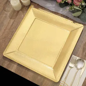 10-Pack Disposable Square Charger Plates 13" Gold with Leather Like Texture - 1100GSM Sturdy Paper Chargers for Classy Events & Galas