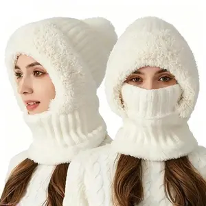 3 In 1 Fleece Lined Thermal Windproof Balaclava Set, Adults Hooded Hat With Ear Flaps, Neck Warmer And Mask For Outdoor Cycling Skiing Hiking Camping Daily Wear fathersdaygift
