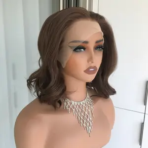 AISOM Katie Chocolate Brown Short Wave 13x4 Lace Front Wig for Summer 12 Inches Low Density 120% Heat Friendly Synthetic Lace Wigs High Quality