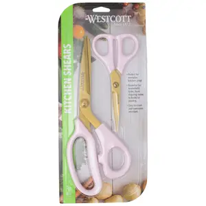 Westcott 2 Pack 8in/5in All Purpose Kitchen Shears and Snip, Pink with Gold Blades (00823)