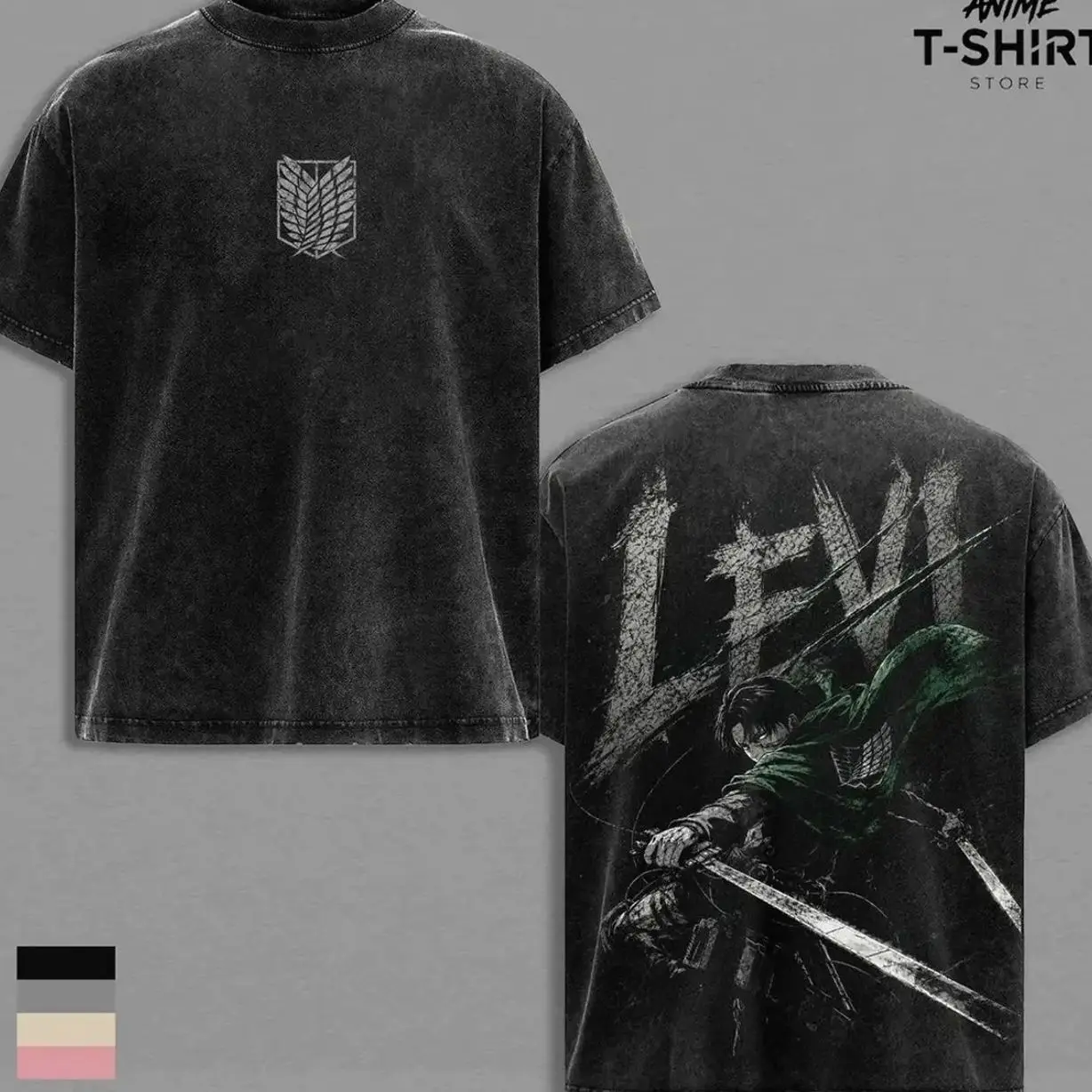 Levi Ackerman Attack on Titan Vintage Washed Shirt Anime Graphic Tee Scout Regiment Captain Levi Oversized Streetwear Manga T Shirt Gift for AOT Fans FAZ YKI