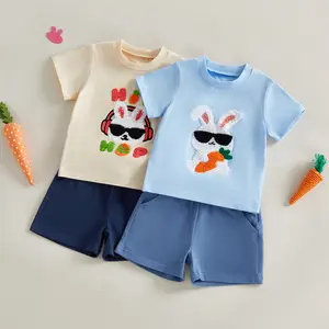 Babamoon Kids Baby Boys Outfits Set Short Sleeve Bunny Embroidery T-Shirt and  Shorts Toddler Easter Clothing Set 6M-4Y