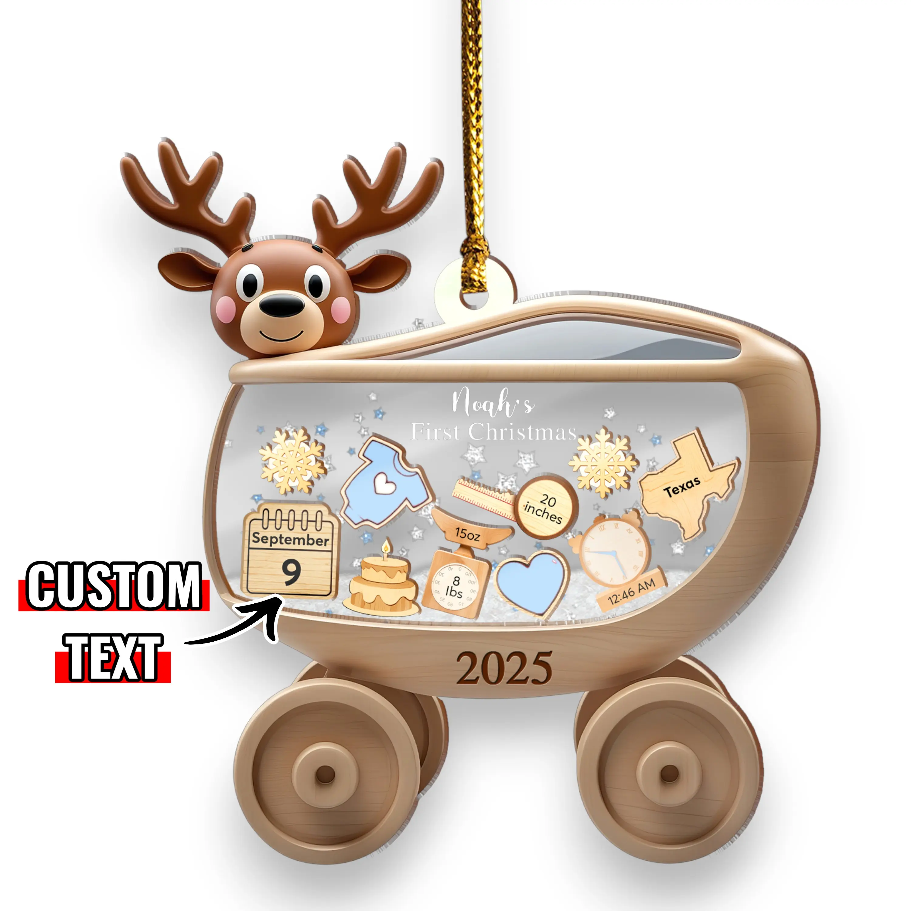 Personalized Baby's First Christmas Ornament 2025 Custom Baby Boy Girl First Christmas Bauble Newborn Gift 4D Shake Ornament for Babies with Custom Text and Teddy Bear Design