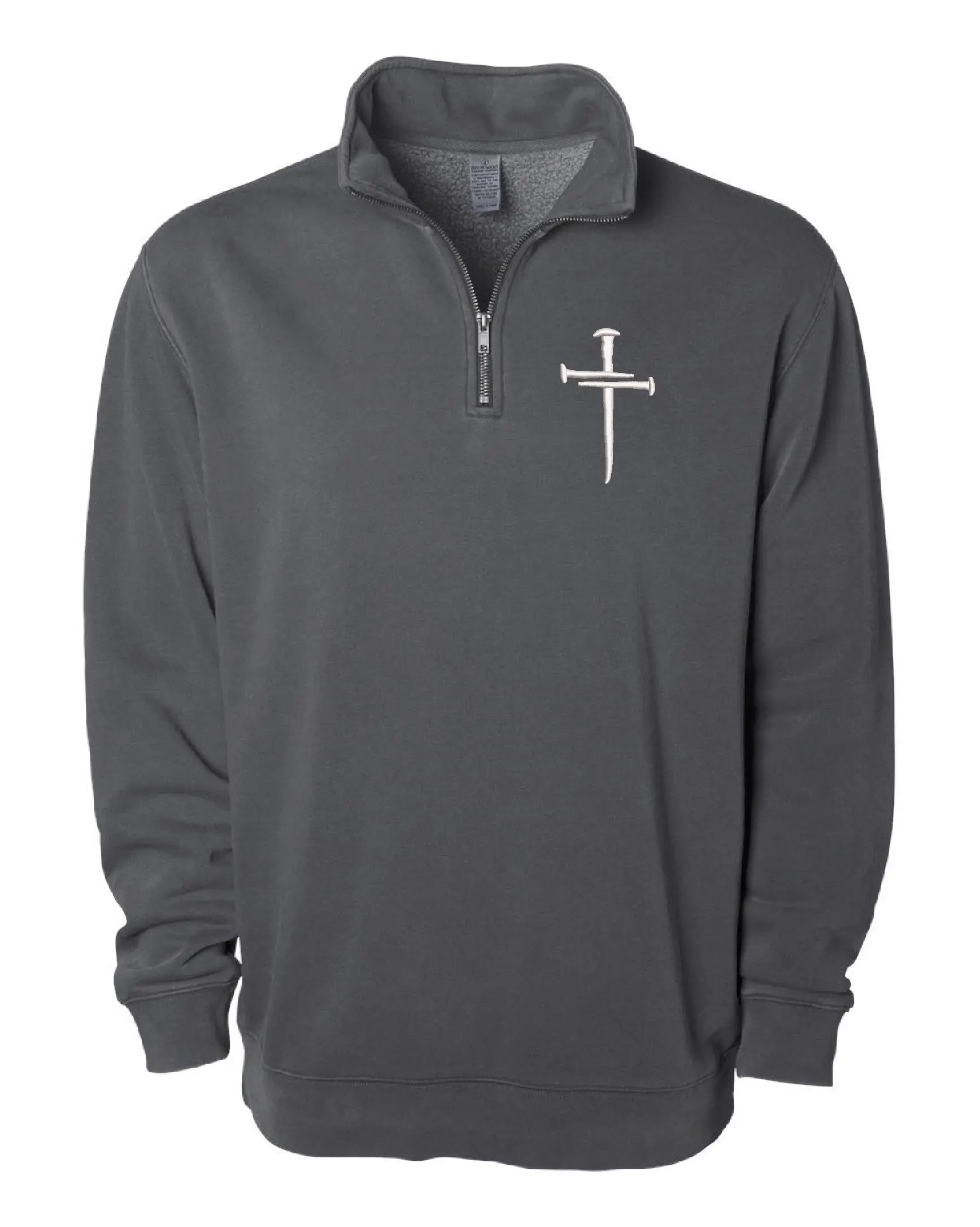 Independent Trading Co. Unisex Pigment-Dyed Quarter-Zip Cotton Tops, Casual Yarn Fabric Pullover with Christian Cross, Men's Zipper-Closure Outerwear