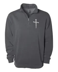 Independent Trading Co. - Unisex Pigment-Dyed Quarter-Zip Pigment Black Pullover with Christian Cross Cross Cotton Menswear