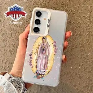 Case Compatible with Galaxy S23 Ultra S24 Plus S25 S22+ Pink Virgin Mary Patterned Anti-Scratch Military-Grade Drop Protection Slim Cover Cellphone Protective