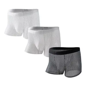 NEXFORMX Men's Shimmer Stripe Boxer Trunks Ultra-Thin Silky Cooling Underwear Lightweight Breathable Seamless No-Roll Waistband Summer Cool