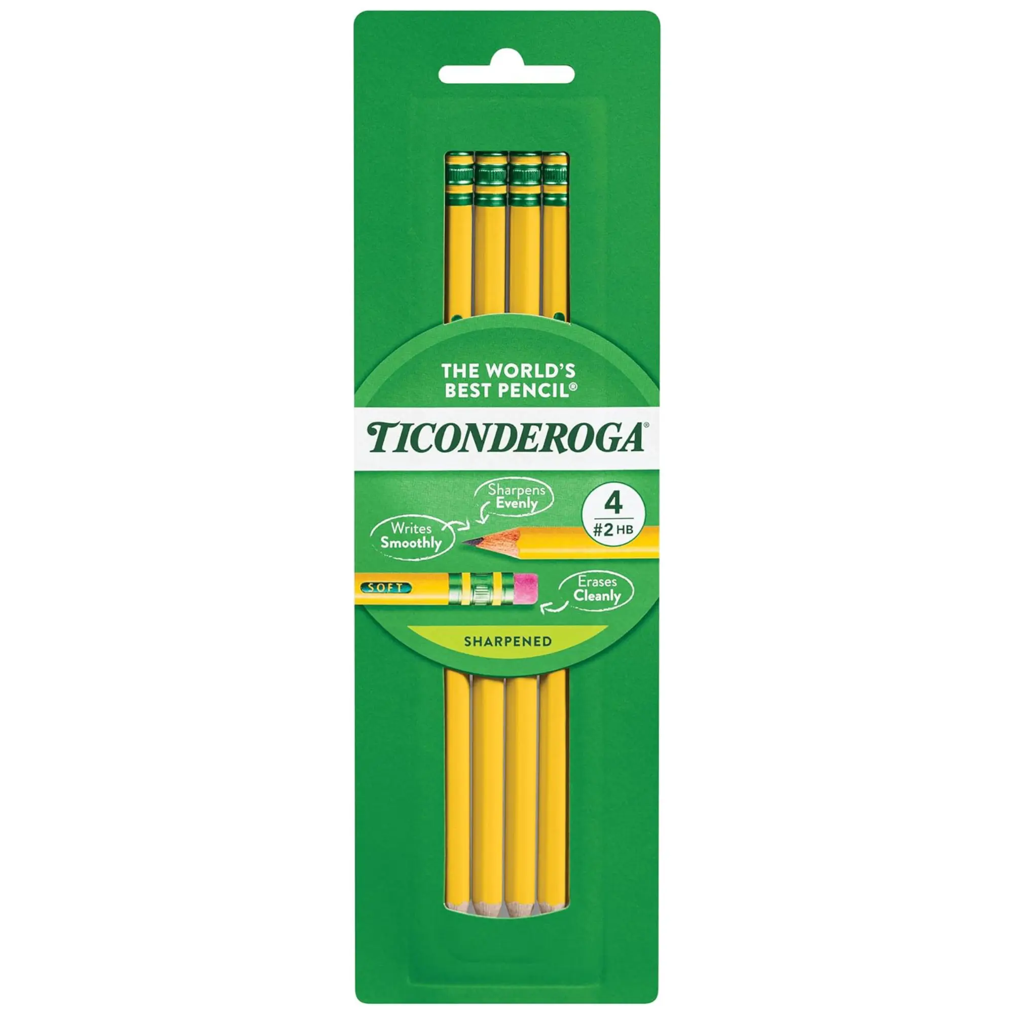 Ticonderoga Wooden Graphite Pencils, Pre-Sharpened 2 HB Soft, Yellow, 4 Count, School Supplies, Back-to-School Ready, Smooth Writing