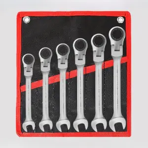 Ratchet Wrench Set, 6-piece, Chrome Vanadium Steel, Automotive Repair Tools, Household Tool Kit, Double-ended Wrenches, Metric Hex Sockets: 8mm, 10mm, 12mm, 13mm, 17mm, High Strength, Quick Ratchet