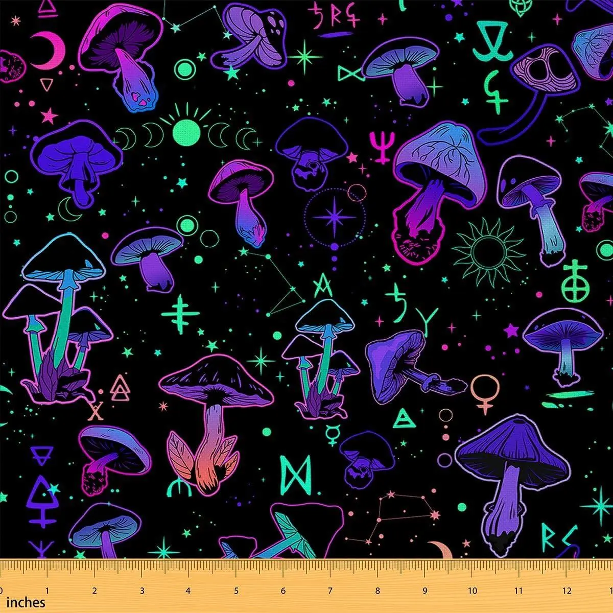 Cartoon Mushroom Fabric Neon Light Starry Boho Moon Fabric Sewing Lovers Cute Hippie Gradient Plants Soft Flannel Polyester No Stretch