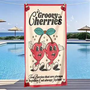 Groovy Cherries Beach Towel, Quick-Dry Soft Polyester, Multi-Use Yoga Travel Swim Camping Fitness Bath Mat Picnic Blanket, Large Size, Best Gift