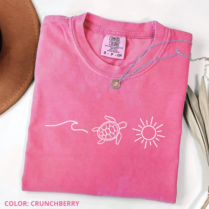 Comfort Colors Ocean Turtle Sun Summer T-Shirt, Beach Bum Graphic Tee, Coastal Vibes Shirt, Sea Turtle Beach Shirt, Summer Vacation Aesthetic Tee
