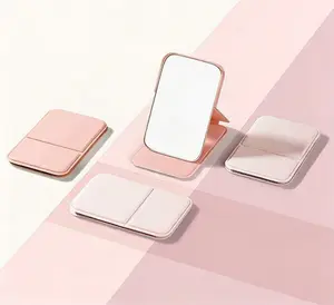 Lala Portable Foldable Mini Mirror 60g Ultra-light Adjustable Angle for Dorm & Office Pink Leather Style Compact Gift for Women Girls Valentine's Day Mother's Day