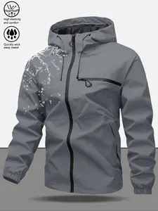 Men's Solid Color Hooded Zip Up Jacket, Regular Fit Casual Windproof Waterproof Softshell Comfortable Versatile Sports Outdoor Jacket for Daily Wear, Fashionable Functional Jacket for Men, Coats