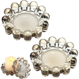 2 Pack Bubble Candle Dish, Fits up to 3 Inch Wide Chic Glass Candle Holder Tray Candle Plates Modern Diffuser Dish for Home Decor (Gray)