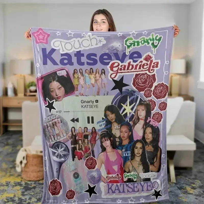 Katseye Beautiful Chaos Tour Blanket Ultra Soft Flannel Fleece Plush Cozy Warm Lightweight HD Print Bedroom Couch Sofa Home Throw Decor Birthday Christmas Gift for Kpop Fans Teens Women Men Girls Aesthetic Merch S