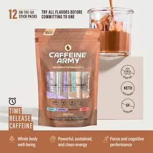 Functional Coffee Variety Pack with Time-Release Caffeine, MCTs, Collagen, B-Vitamins, Loaded Coffee Stick Packs - 12 Servings, 4 Flavors (Cappuccino, Chocolate Fudge, Vanilla Latte, ChocoVanilla) - Sugar-Free, Gluten-Free, Keto Instant Coffee Beverage