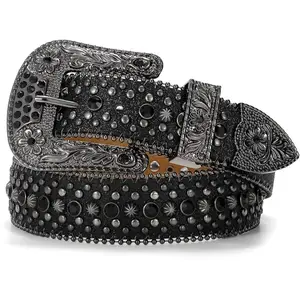 Rhinestone Goth Bling Belts for Women and Men Western Cowboy Cowgirl Belts for Jeans Halloween Accessories