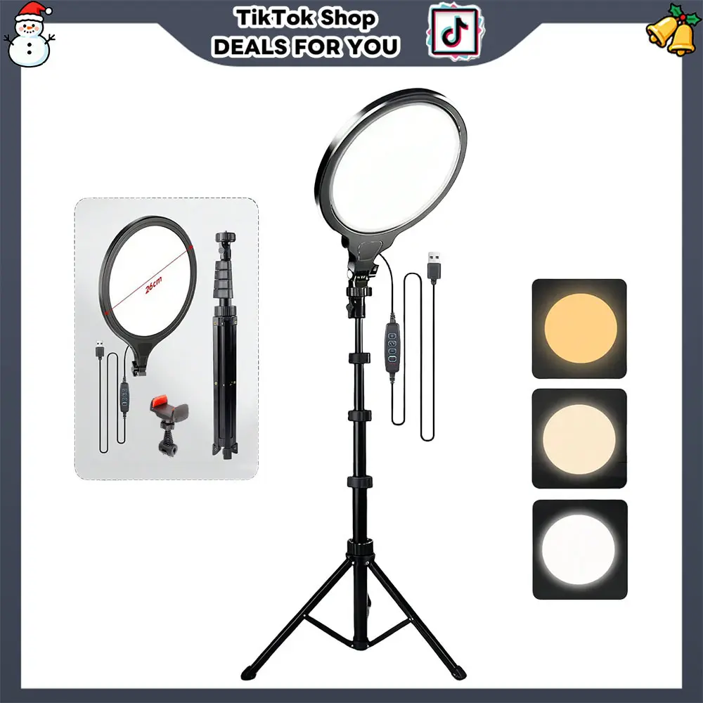 10 Inch Selfie Ring Light Kit with 17-63" Telescoping Stand tripod, Video Light Adjustable Color Temperature, USB-Powered, Fill Light for YouTube, Vlogging, TikTok Videos, Makeup#SummerWins#Fathersdaygift