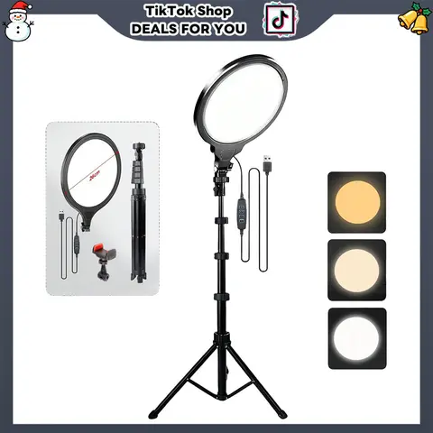 10-Inch Selfie Ring Light Kit - 3 Color+10inch Full-Spectrum Dimmable Unit, 17-63in Extendable Telescoping Tripod Stand, Adjustable Color Temperature USB-Powered Fill Gear for Smartphone Content Creation (Ring Light Stand Selfie Accessories)
