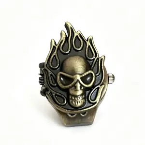 Retro Gothic Punk Skull Flip Ring Watch Unique Stylish Finger Timepiece Fashion Jewelry Gift for Men Daily Wear Accessory