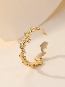 Women's Adjustable Gold-Tone Stacked Dolphin Open Ring, Ocean Animal Band, Daily Stackable Costume Jewelry, Birthday Gift