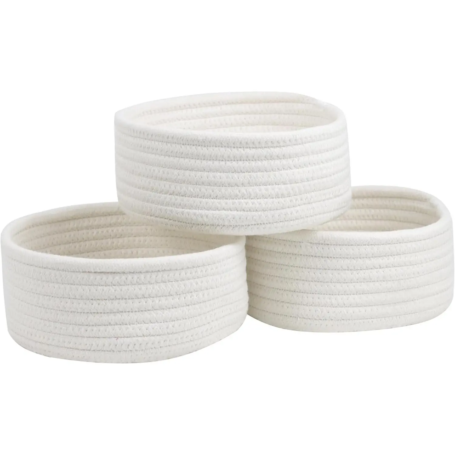 Small Baskets for Organizing, Set of 3 Small Storage Baskets, Cotton Rope Small Woven Basket, Cute Mini  Baskets for , Decorative Boho White Round Basket Bathroom Organization Bin (White)