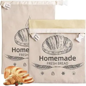 2 Pack Beeswax Bread Bags for Sourdough,Reusable Organic Linen Beeswax Bread Bag for Homemade Sourdough 17 x 12.6 Inches Food Storage Cloth Bag – Freezer-Friendly & Freshness Preservation