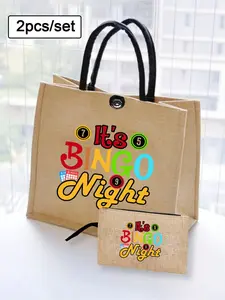 Bingo Night Printed Linen Tote Bag, Yellow Linen Coin Purse, Yellow Square Shopping Bag, featuring artistic letter and pattern prints, suitable for women's daily use, is a convenient shopping bag.