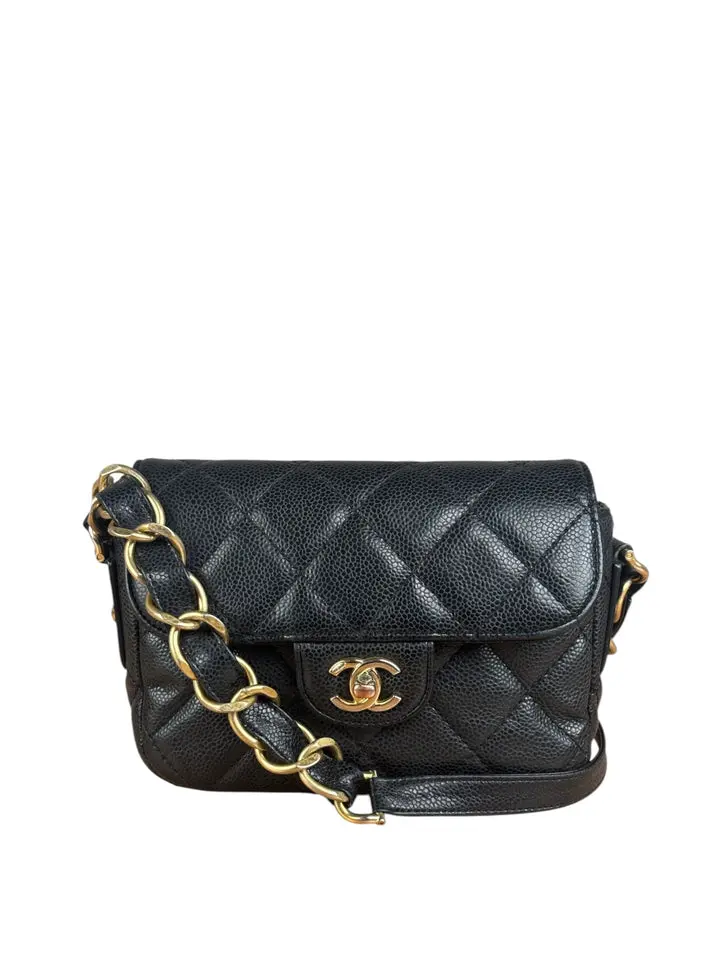Pre-owned CHANEL Quilted Leather Shoulder Bags Black Caviar Mini Square Flap Bag 2021