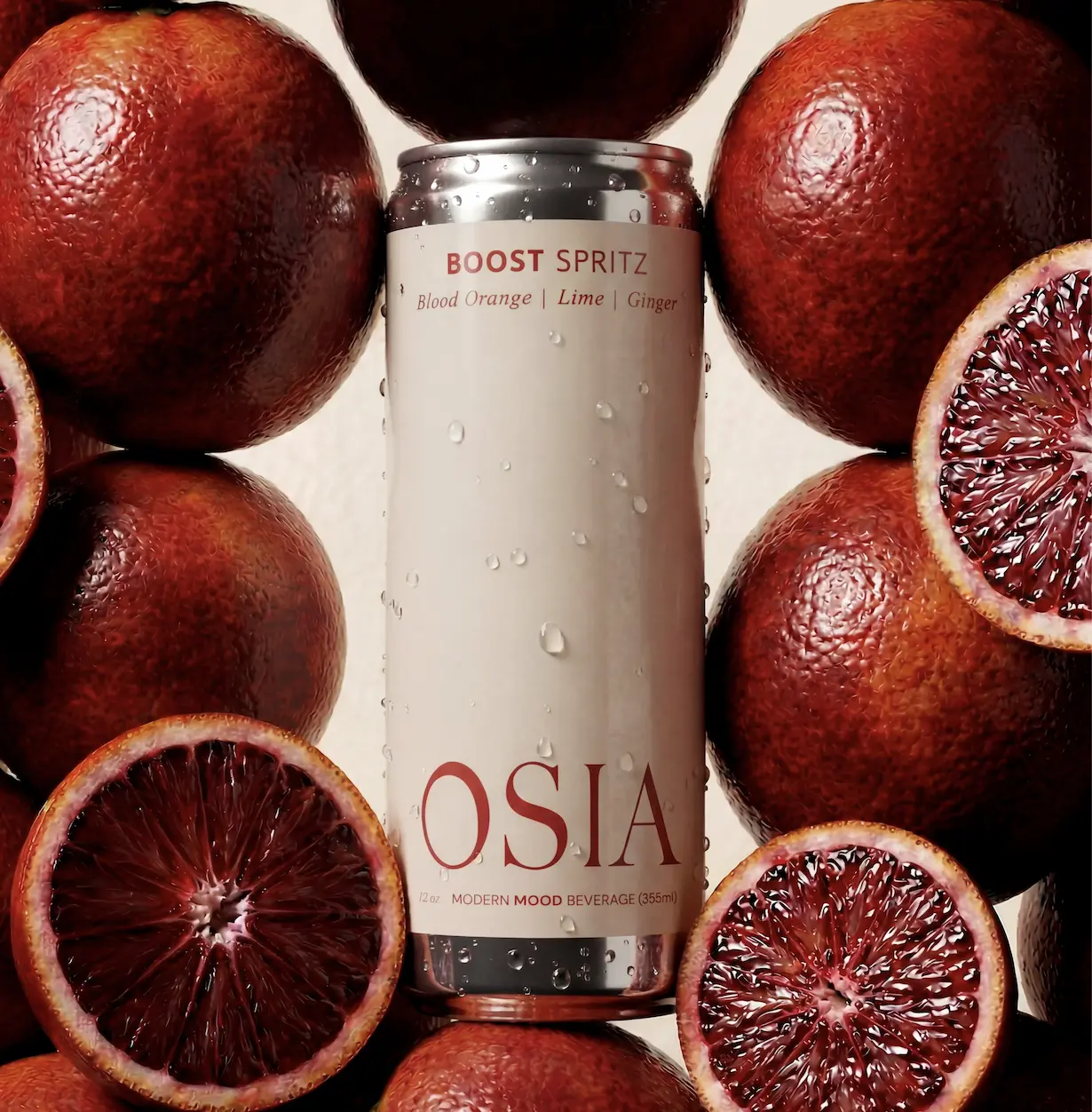 OSIA Boost Spritz - Caffeine-free Citrus Energy Drink with Blood Orange, Lime & Ginger - Rhodiola & Ginseng for Natural Uplift