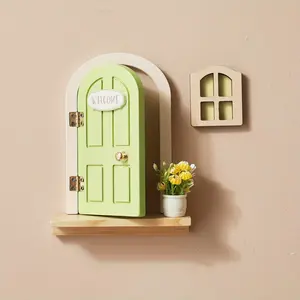 Mini Wooden Magical Fairy Door with Glowing Window – Enchanted Imagination Portal, Birthday Gift & Party Decoration, Dollhouse Accessory