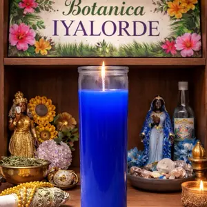 Botanica Iyalorde Vela Azul Blue Candle 7 Days for Spiritual Practices and Home Decor