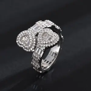 Silver Clover Statement Ring for Women, CZ Diamond Flower Ring, Adjustable Open Ring, Elegant Luxury Jewelry, Wedding Party Banquet Gift Accessory