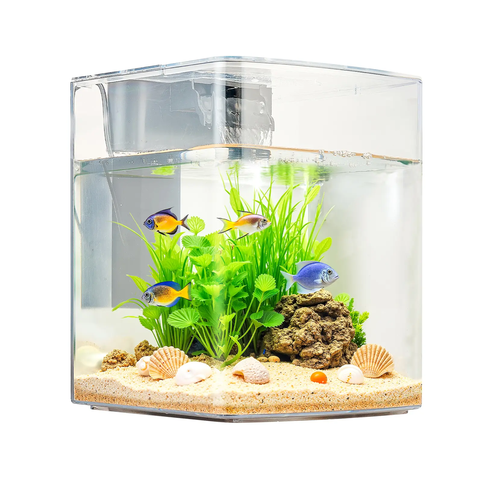 Fish Tank Aquarium, 2 Gallon Arch Ultra-Clear GPPS Starter Smart Tank Adjustable 3 Color Lighting, Self Cleaning System Fishbowl for Freshwater & Saltwater Fish Home, Office, or Pet Use