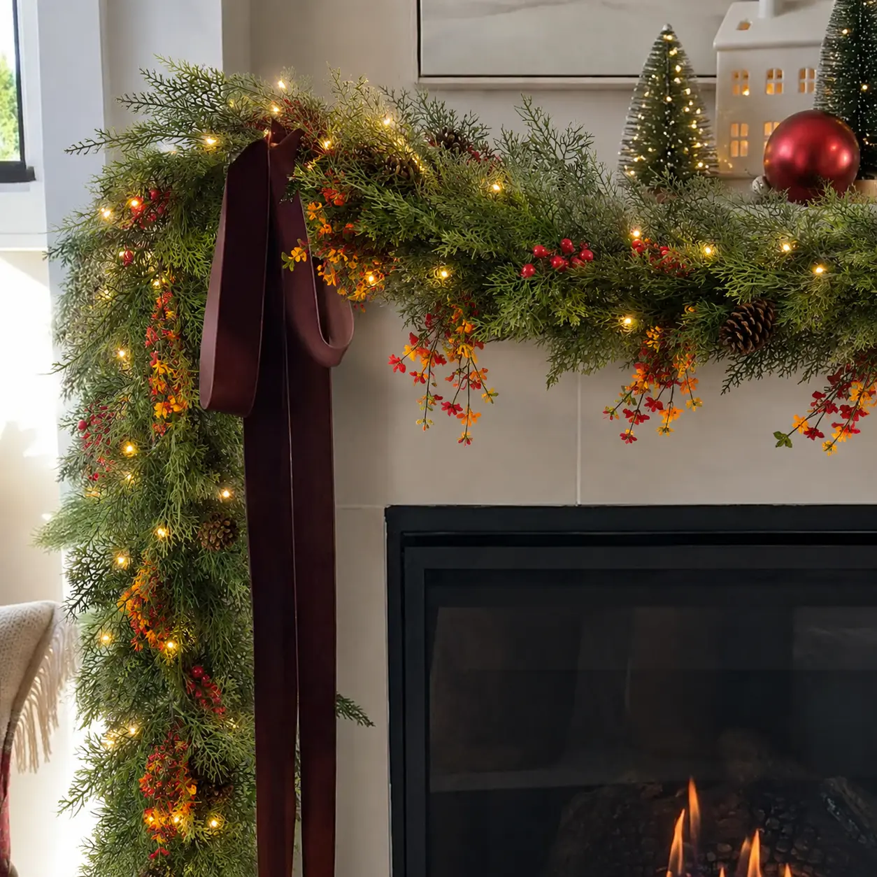 2/4PCS Artificial Small Cedar Leaf Garland, 185cm Long Faux Greenery Garland, Realistic Mini Cedar Leaves Vine for Christmas Decor, Fireplace Mantel, Staircase, Doorway, Window, Table Centerpiece, Indoor Outdoor Home Decoration