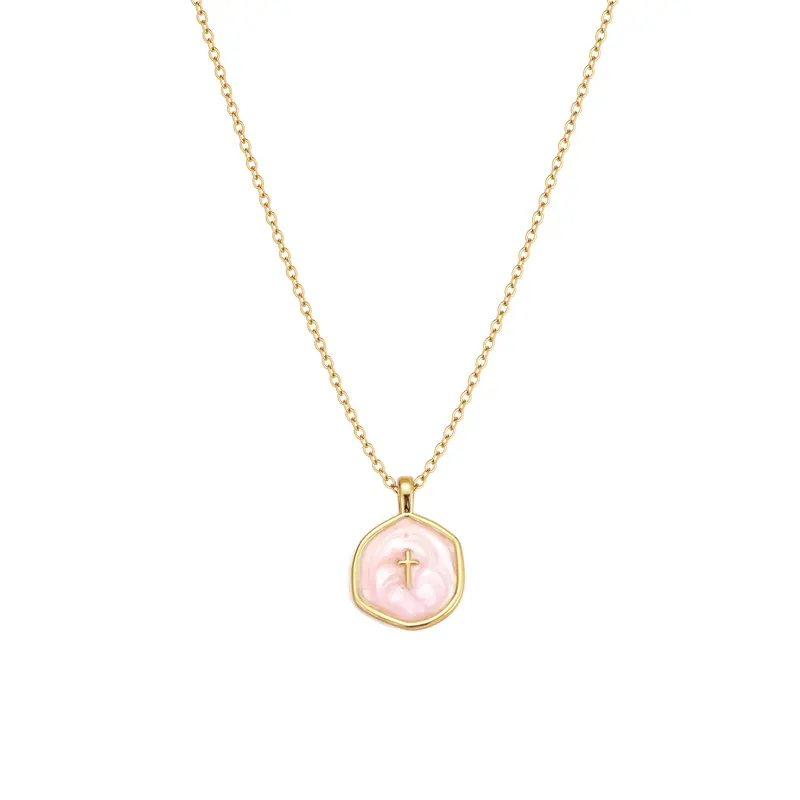 Dearmay Women's Oil-Drip Look Cross Pendant Necklace with Cross Chain Design, Faith-Inspired Unisex Costume Jewelry for Casual Wear (EG))