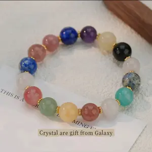Galaxy Natural Raw Stones Various Gemstones Bracelet with Colorful Beads and Gold Accents for Women