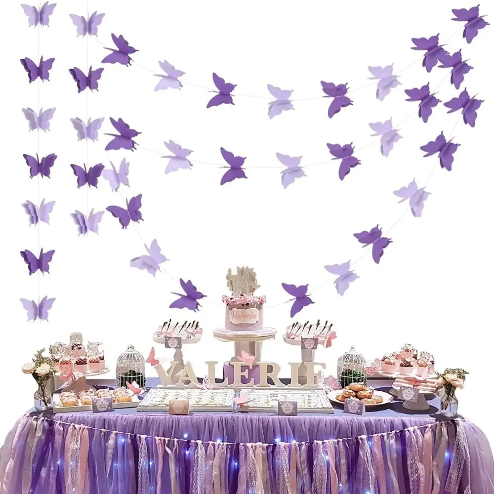 5Pcs Purple Lavender Butterfly Paper Garland Hanging Decorative Banner for Halloween Home Ceiling Decor Birthday Party Baby Shower Wedding Showcase Decoration Supplies Total 393 Inch Length