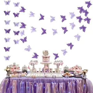 5Pcs Purple Lavender Butterfly Paper Garland Hanging Decorative Banner for Halloween Home Ceiling Decor Birthday Party Baby Shower Wedding Showcase Decoration Supplies Total 393 Inch Length