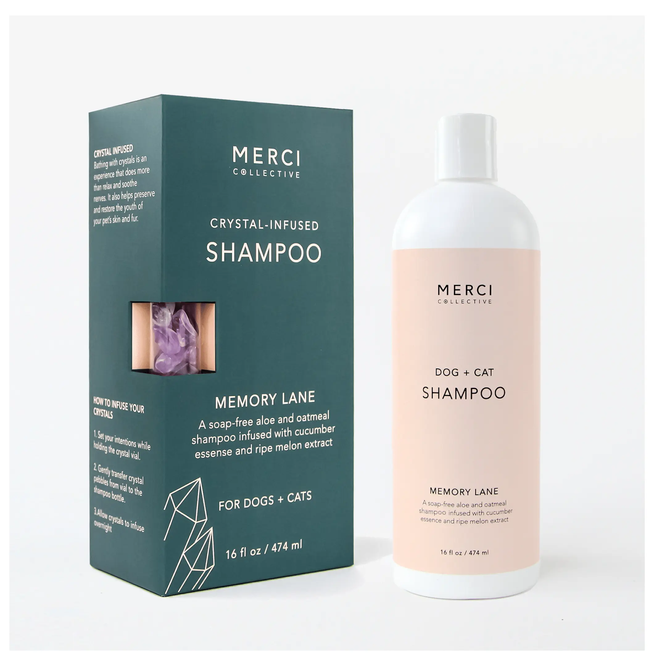 16oz Luxury Crystal-Infused Pet Grooming Shampoo - pH Balanced, Clean, Skin Health, Odor Control, Vegan, Hypoallergenic Melon & Cucumber Scent for Dogs & Cats