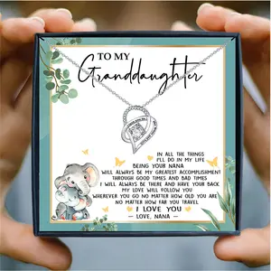To My Granddaughter Eternal Heart Necklace Pendant Clavicle Chain I With Message Card &Gift Box |   Perfect Christmas/Birthday/Party/Anniversary Jewelry Gift