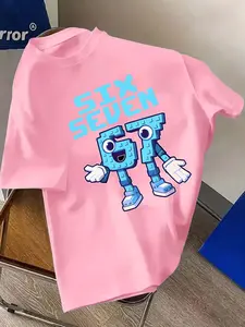 Blue Robot Six Seven Design Print, Boys' Casual Sports Short Sleeve, Fitted H-Type, Cool Graphic Tee, Funny Graphic Tees, Perfect Christmas Gift for Brothers