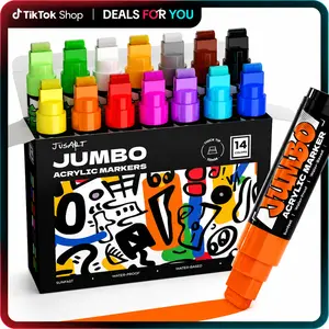【Poster essentials】JusArt 14 Colors Jumbo Markers for Posters, 15mm Wide Tip, Thick Acrylic Paint Markers for Rock, Fabric, Window, Metal, Wood, Wall