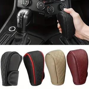Black PU Leather Anti-Slip Car Gear Shift Knob Cover, Universal Fit, Durable, Easy-to-Use for Smooth Driving Experience