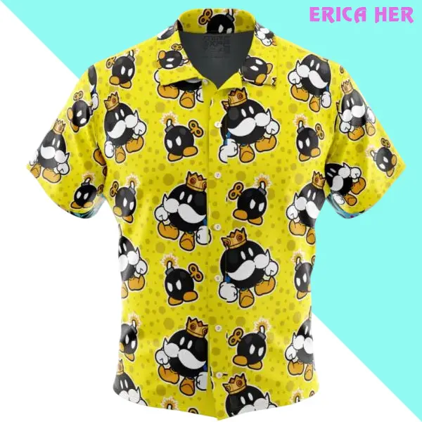 King Bob Omb Super Mario Bros Button Up Hawaiian Shirt