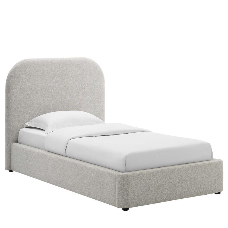 Modway Keynote Upholstered Fabric Curved Twin Platform Bed in Heathered Weave Light Gray