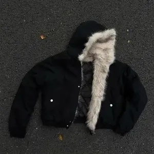 Trendy Y2K Streetwear  Fur Collar Bomber Jacket Men Hip-hop Loose Casual Warm Coat Women Can be used with raincoatGift
