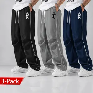 3-pack unisex Y2K casual athletic pants featuring side stripes and stylish prints; trendy printed design with an elastic waistband and drawstring, contrasting stripe detailing on both pant legs. Suitable for all seasons—ideal for sports and everyday casua