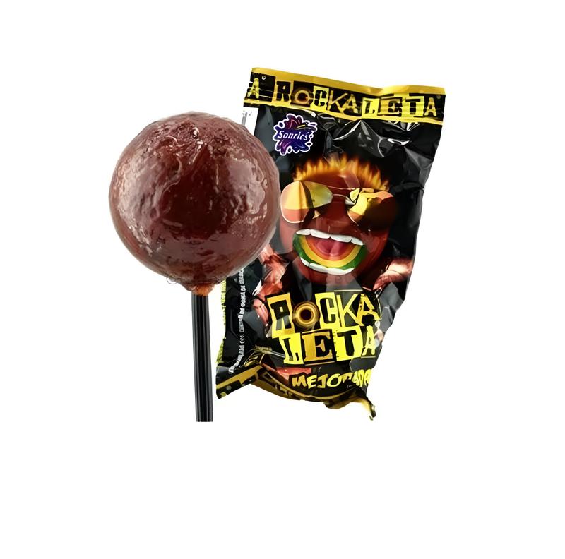 Sonrics Rockaleta Tamarindo Lollipop Box (30 Count) Spicy Sweet Mexican Candy Snack Bonbon Candies, Dulces Mexicanos